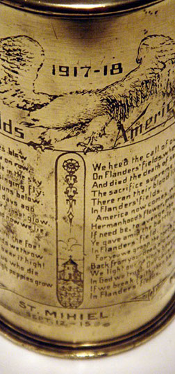 SHELL IN FLANDERS' FIELDS, with J.McCrae's poem on left, American Answer&nbsp; by H. Negley on right. Huge American Eagle on top 1917-1918