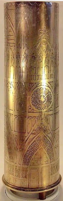 Shell Reims Cathedral- engraved all around with the front part of Reims Cathedral- Acid etched technique
