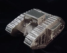 Bronze inkwell of a Tank Mark IV with it turret closed.