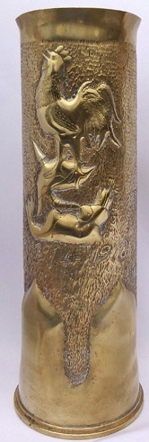 Shell&nbsp; with French Rooster standing on the German Pickelhaube helmet. Large crenelated&nbsp; lower band.