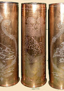 Three shell engraved. The Lion of Flanders defends the flag, defeats the German Eagle. One shell with Yser and various towns