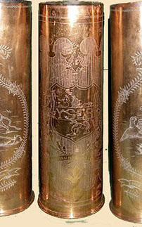 Three shell engraved. The Lion of Flanders defends the flag, defeats the German Eagle. One shell with Yser and various towns