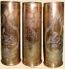 Three shell engraved. The Lion of Flanders defends the flag, defeats the German Eagle. One shell with Yser and various towns