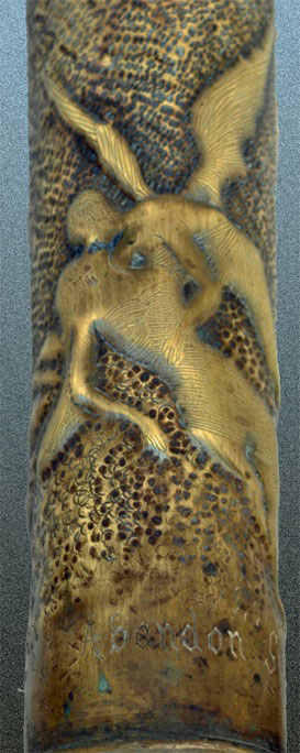 Shell "Psyche revived by Cupid's kiss", from Canova's sculpture at the Louvre museum. Inscribed ABANDON SUPREME 