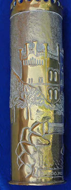 Shel with castle Miramare perched on a rocky cliff above the Adriatic sea.