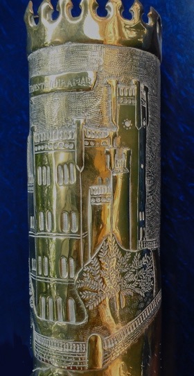 Upper band with TRIESTE MIRAMAR. castle and trees, stonewalls, balustrades, lawn