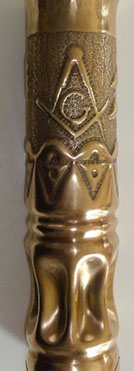 Shell with Masonic theme: Square and Compasses, letter G. Body embossed and slightly fluted