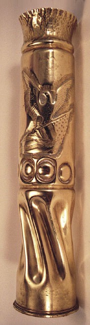 Shell American Eagle defending the Flag. Other side Coat-of-arms of Russian Empire. Roundels, fluted and twisted