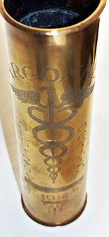 Shell engraved with Caduceus symbol, Argonne, and&nbsp; Sept.26-Oct.3, 1918